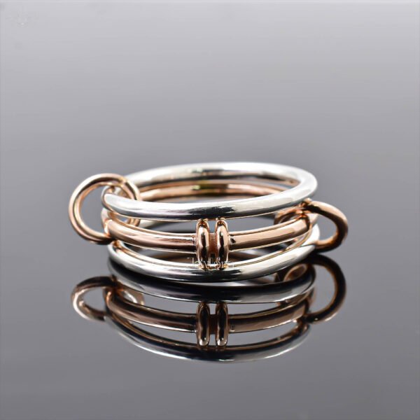 14K Yellow Gold & Silver Multi-Band 3 Set Ring Jewelry - Image 6