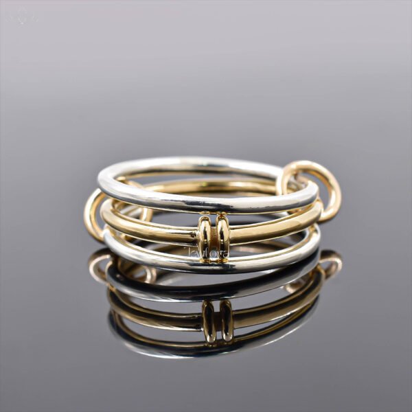14K Yellow Gold & Silver Multi-Band 3 Set Ring Jewelry - Image 3