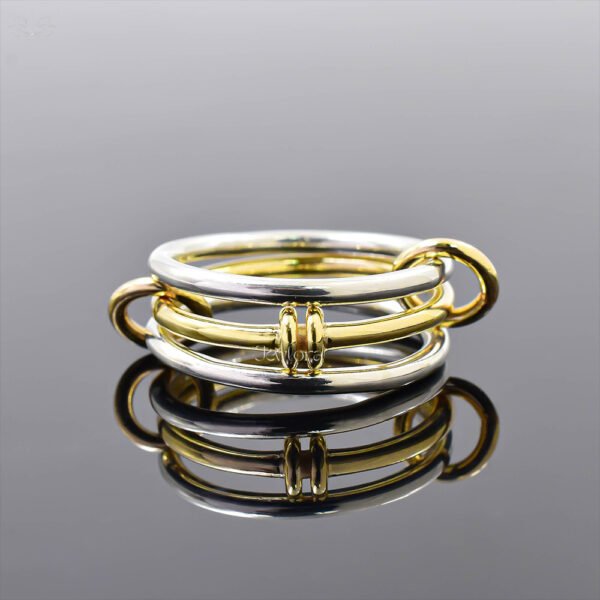 14K Yellow Gold & Silver Multi-Band 3 Set Ring Jewelry - Image 4
