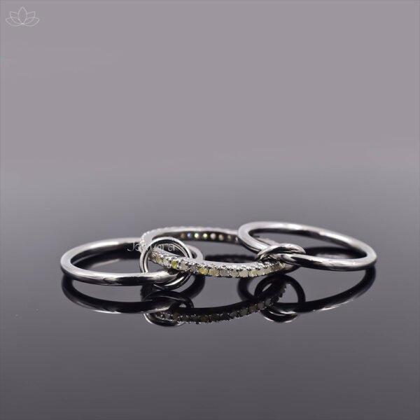 92.5 Silver Gray Plated Diamond And Plain Link 3 Set Band Ring Jewelry - Image 2