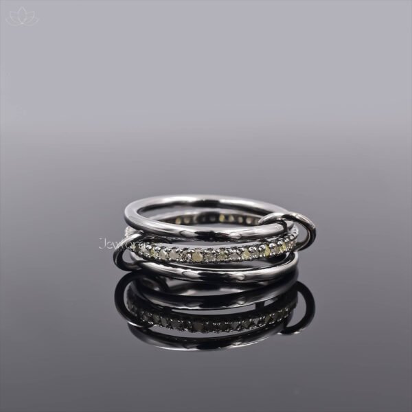 92.5 Silver Gray Plated Diamond And Plain Link 3 Set Band Ring Jewelry