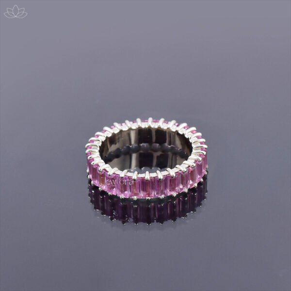 14K White Gold Pink Sapphire Baguette Band Ring Jewelry - Image 3