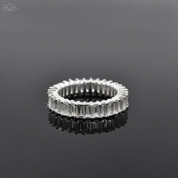 14K White Gold Pink Sapphire Baguette Band Ring Jewelry - Image 2