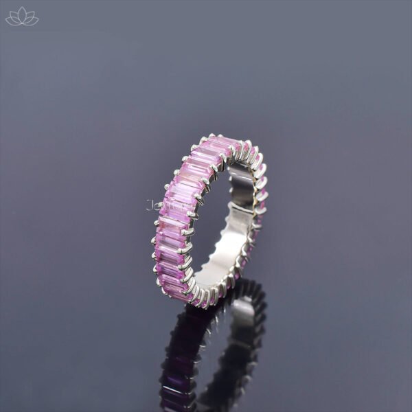 14K White Gold Pink Sapphire Baguette Band Ring Jewelry