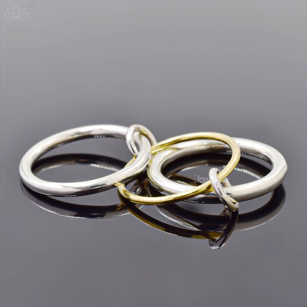 14K Yellow Gold Middle Band 2 Multi Jump Connector 3 Set Ring Jewelry - Image 3