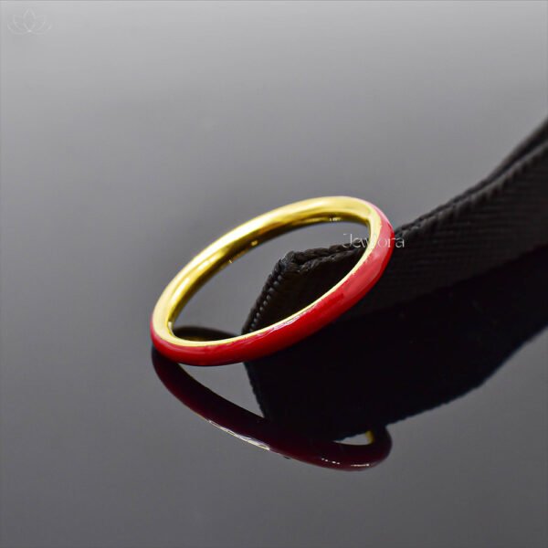 14K Yellow Gold Red Enamel Band Ring Jewelry - Image 3