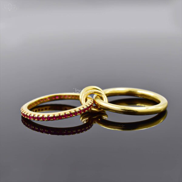 14K Yellow Gold Plated Ruby 2 Set Band Ring Jewelry - Image 3