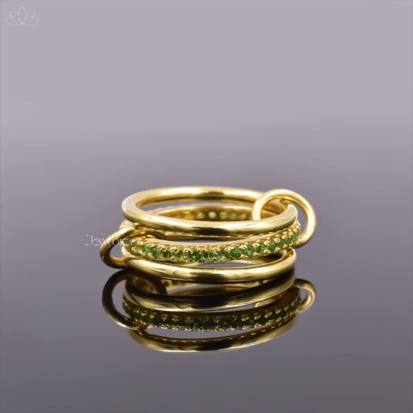14K Yellow Gold Plated Tsavorite 3 Set Band Ring Jewelry - Image 2