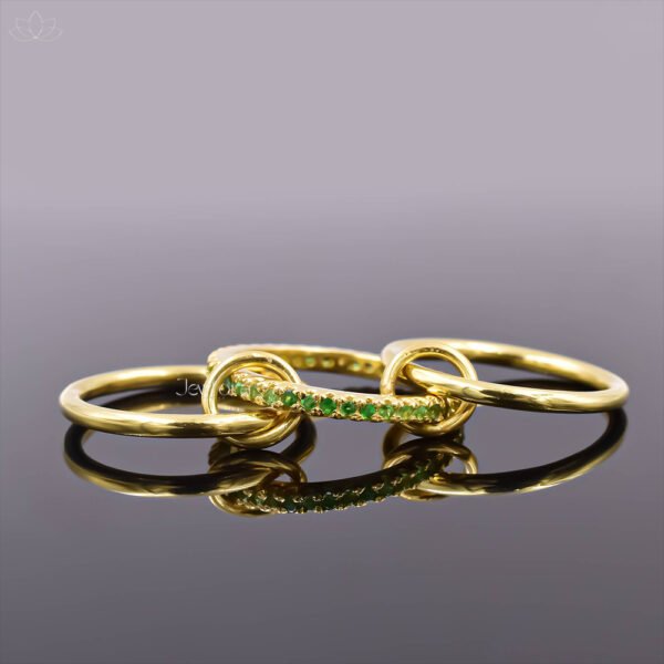 14K Yellow Gold Plated Tsavorite 3 Set Band Ring Jewelry - Image 3