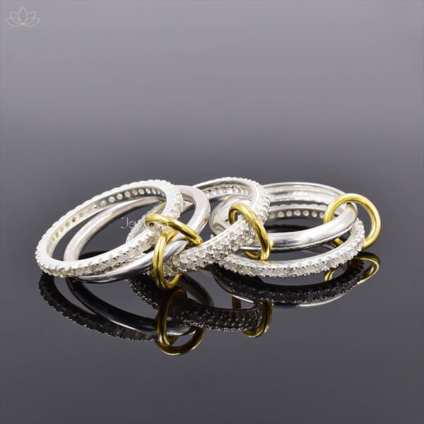 14K Yellow Gold Plated Jump Diamond And Plain 5 Set Band Ring Jewelry - Image 2