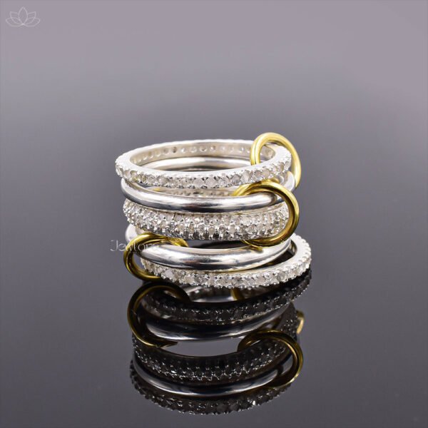 14K Yellow Gold Plated Jump Diamond And Plain 5 Set Band Ring Jewelry
