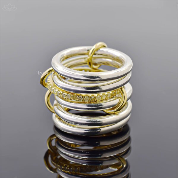 92.5 Silver Diamond And Plain 6 Set Band Ring Jewelry