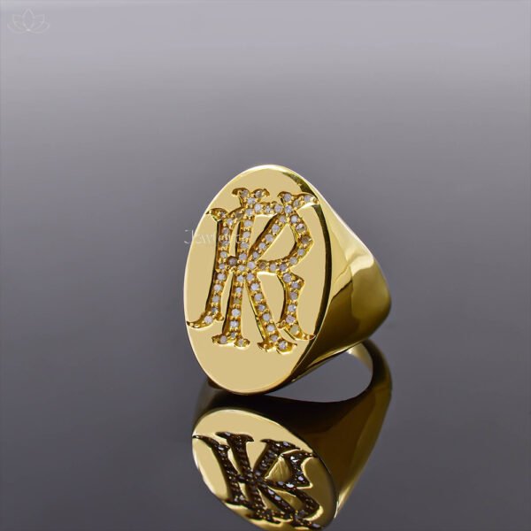 Yellow Gold Plated Diamond Custom RK-KR Letter Monogram Ring Jewelry