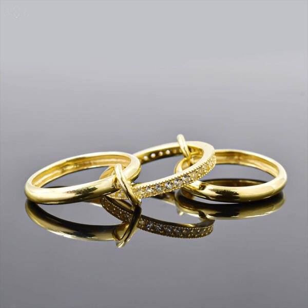 14K Yellow Gold Plated White Topaz 3 Set Band Ring Jewelry - Image 2