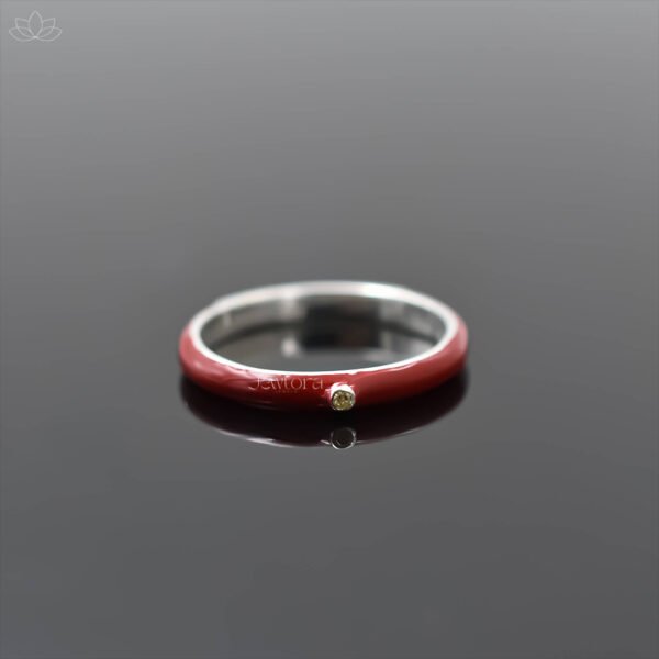 925 Silver Diamond Red Enamel Band Ring Jewelry - Image 2