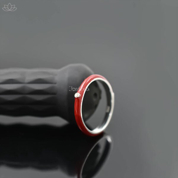 925 Silver Diamond Red Enamel Band Ring Jewelry