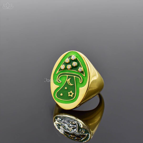 14K Yellow Gold Plated Enamel Mushroom Ring Jewelry