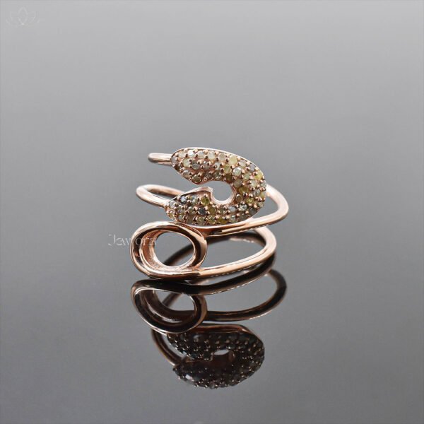 92.5 Silver Rose Plated White Cubic Zirconia Safety Pin Band Ring Jewelry - Image 4