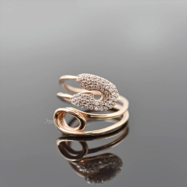 92.5 Silver Rose Plated White Cubic Zirconia Safety Pin Band Ring Jewelry