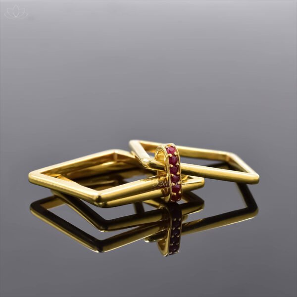 14K Yellow Gold Plated Ruby Connector Square 3 Set Band Ring Jewelry - Image 3