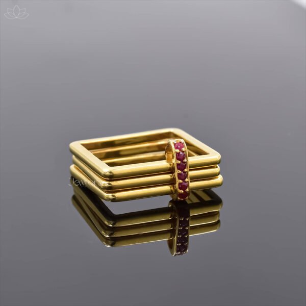 14K Yellow Gold Plated Ruby Connector Square 3 Set Band Ring Jewelry