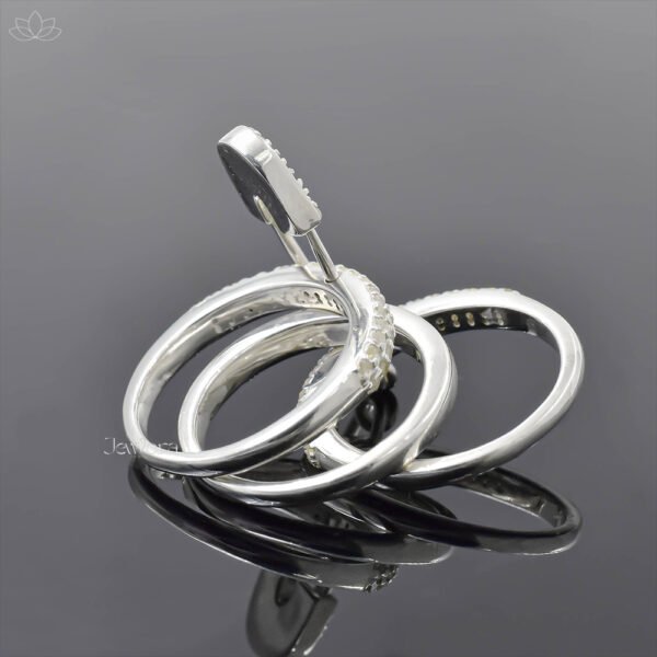 92.5 Silver Diamond Safety Pin Connector 3 Set Band Ring Jewelry - Image 3
