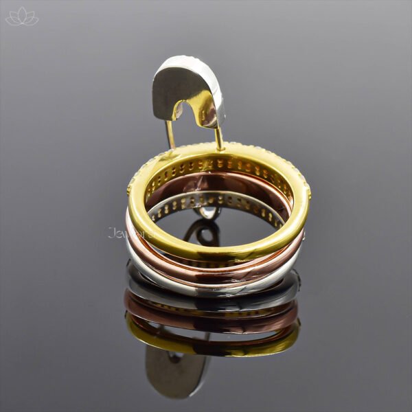 14K Yellow, Rose Gold Plated & Silver Diamond Safety Pin Connector 3 Set Band Ring Jewelry - Image 4