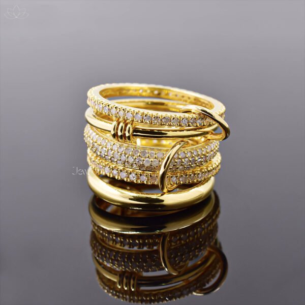 14K Yellow Gold Diamond Multi Connector 5 Set Band Ring Jewelry
