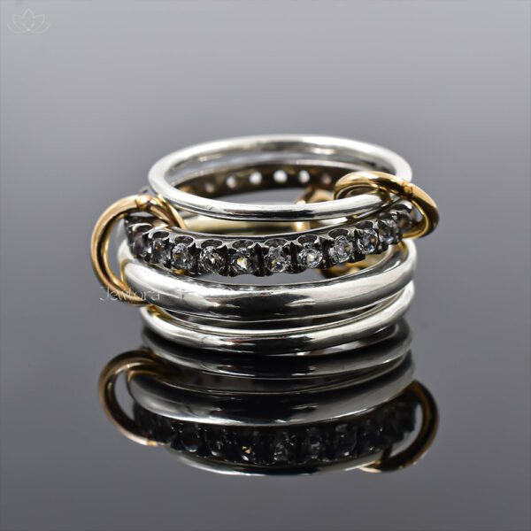 14K Yellow Gold Jump, Silver Plain And White Topaz 4 Set Band Ring Jewelry