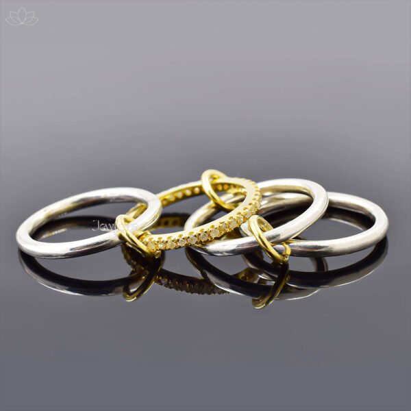 92.5 Silver Diamond And Plain Multi Connector 4 Set Band Ring Jewelry - Image 2