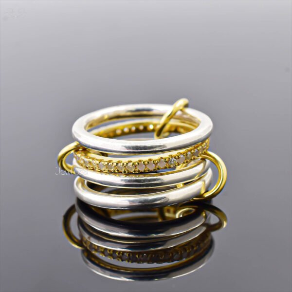 92.5 Silver Diamond And Plain Multi Connector 4 Set Band Ring Jewelry