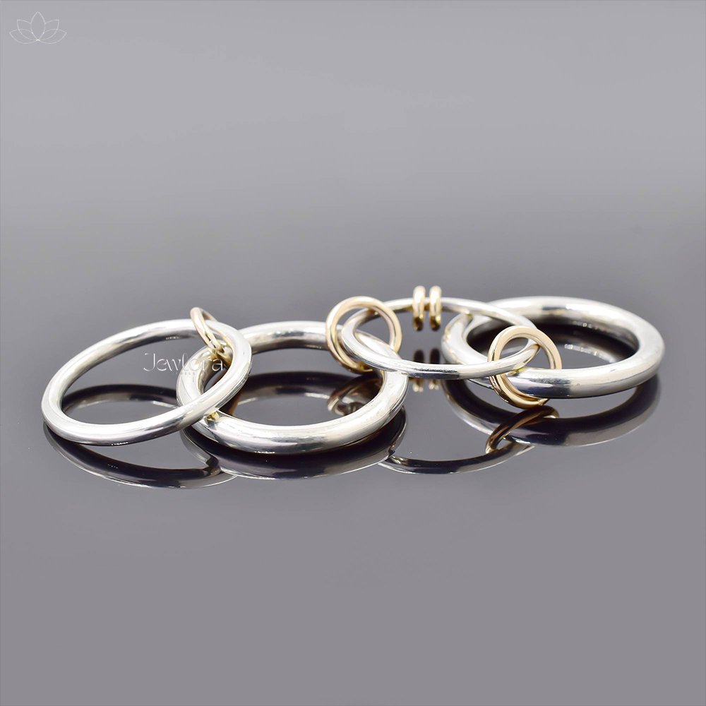 14K Solid Yellow Gold Jumps & Silver 4 Set Band Ring Jewelry - Image 2