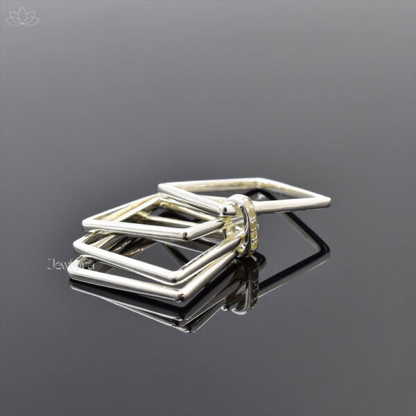 925 Silver Diamond Connector Plain Square 4 Set Band Ring Jewelry - Image 3