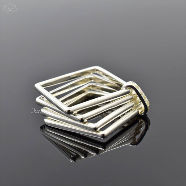 925 Silver Diamond Connector Plain Square 4 Set Band Ring Jewelry - Image 4