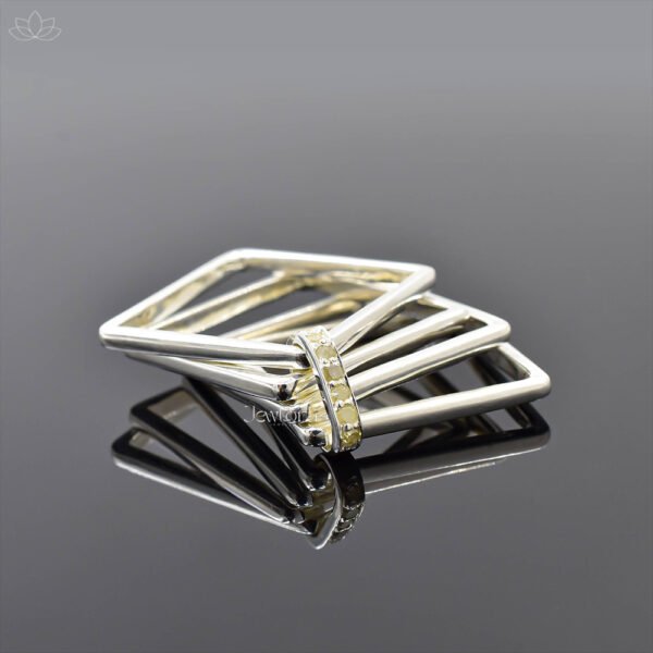 925 Silver Diamond Connector Plain Square 4 Set Band Ring Jewelry - Image 2