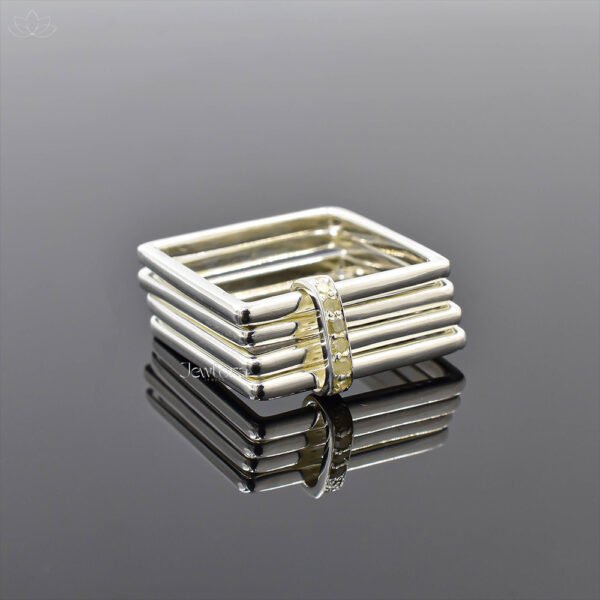 925 Silver Diamond Connector Plain Square 4 Set Band Ring Jewelry