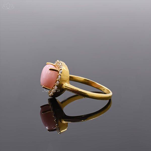 14K Yellow Gold Plated Pink Opal & Moissanite Heart Ring Jewelry - Image 3
