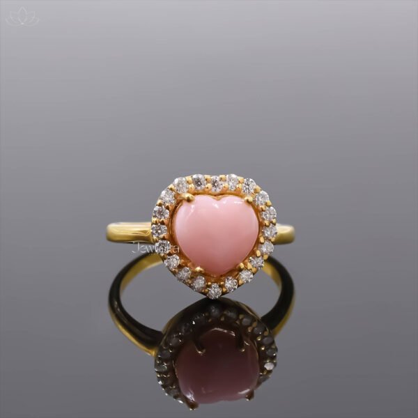 14K Yellow Gold Plated Pink Opal & Moissanite Heart Ring Jewelry