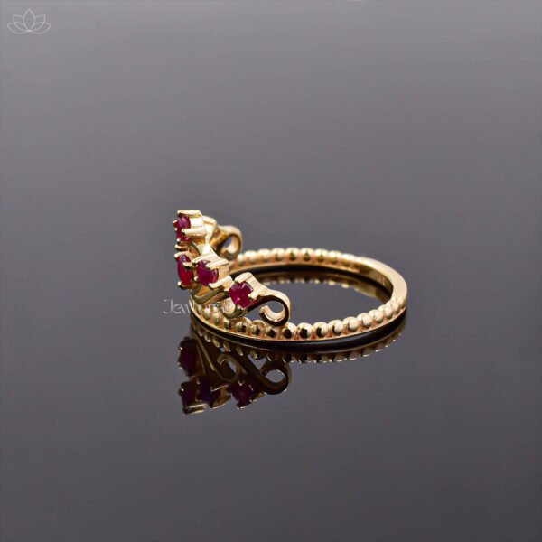 14K Yellow Gold Ruby Crown Tiara Band Ring Jewelry - Image 3