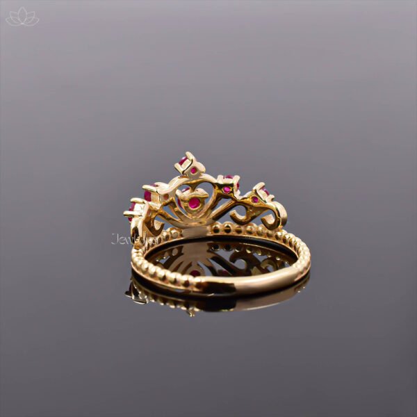 14K Yellow Gold Ruby Crown Tiara Band Ring Jewelry - Image 2