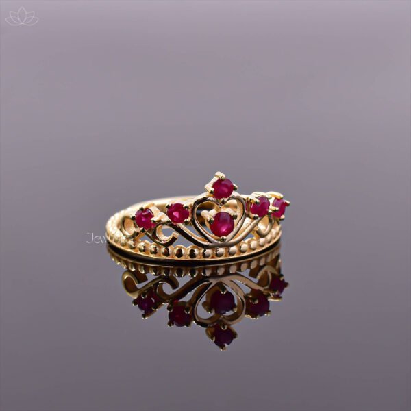 14K Yellow Gold Ruby Crown Tiara Band Ring Jewelry