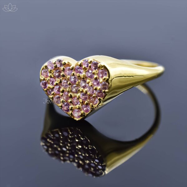 14K Yellow Gold Plated Pink Sapphire Heart Ring Jewelry