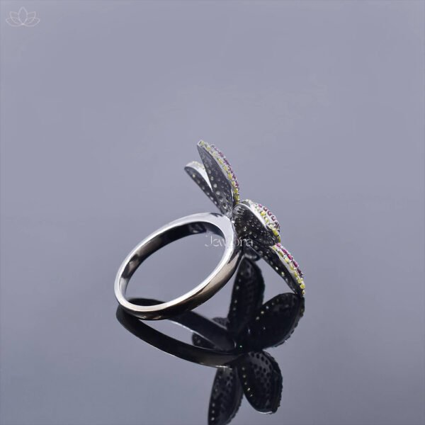 925 Silver Gray Plated Ruby & Yellow Cubic Zirconia Floral Ring Jewelry - Image 4
