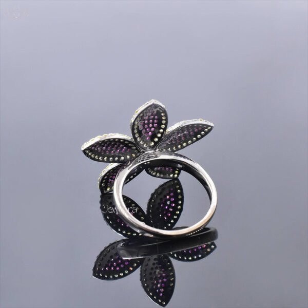 925 Silver Gray Plated Ruby & Yellow Cubic Zirconia Floral Ring Jewelry - Image 2