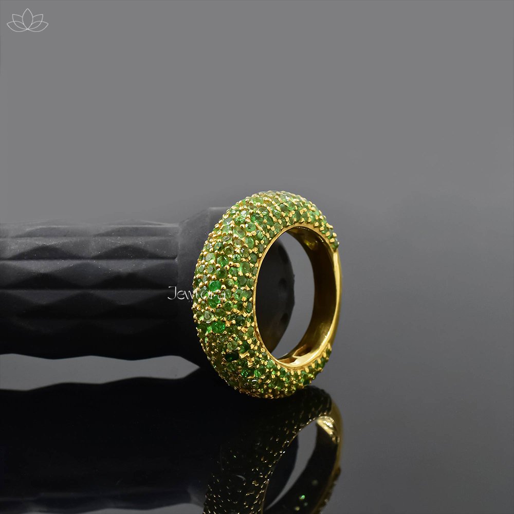 14K Yellow Gold Plated Tsavorite Band Ring Jewelry