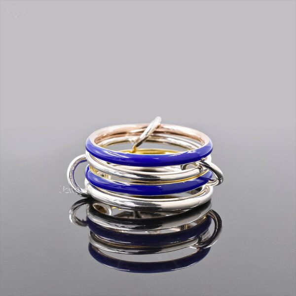 925 Silver Blue Enamel & Plain 4 Set Band Ring Jewelry