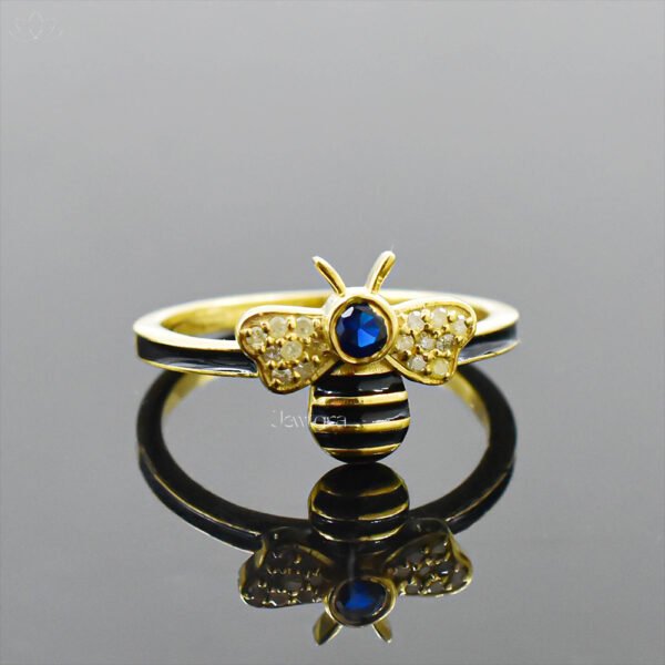925 Sterling Silver Diamond And Sapphire Enamel Bee Band Ring Jewelry