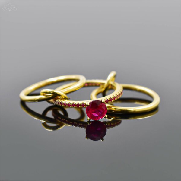 14K Yellow Gold Plated Ruby 3 Set Ring Jewelry - Image 2