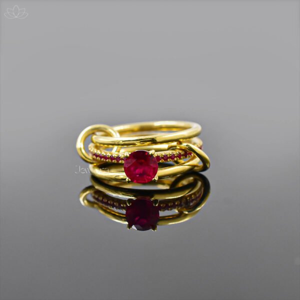 14K Yellow Gold Plated Ruby 3 Set Ring Jewelry