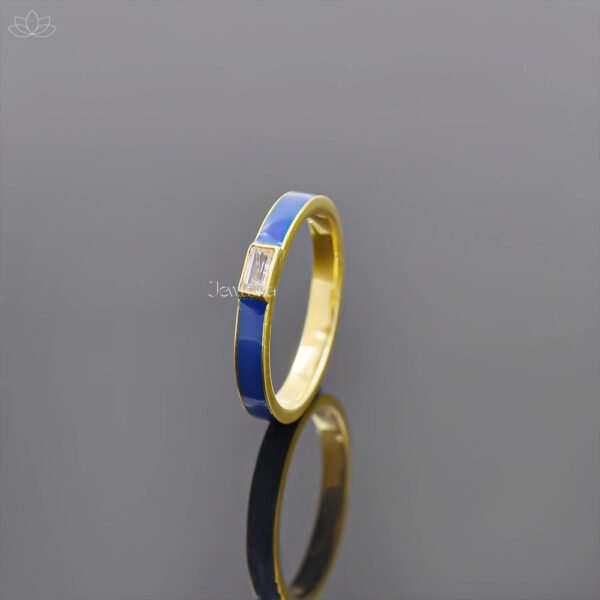 14K Yellow Gold Plated Topaz Blue Enamel Band Ring Jewelry